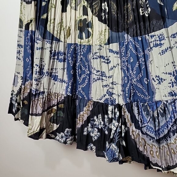 Elementz Blue Patchwork Krinkle Peasant/Boho Style Flowy Skirt - Picture 5 of 10